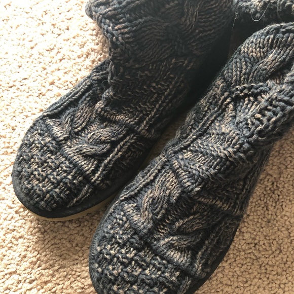 UGG Knit Boots Patchwork Tall Black Bleached Full Zip Sock Boot 1001020 Women 5 - Picture 9 of 13